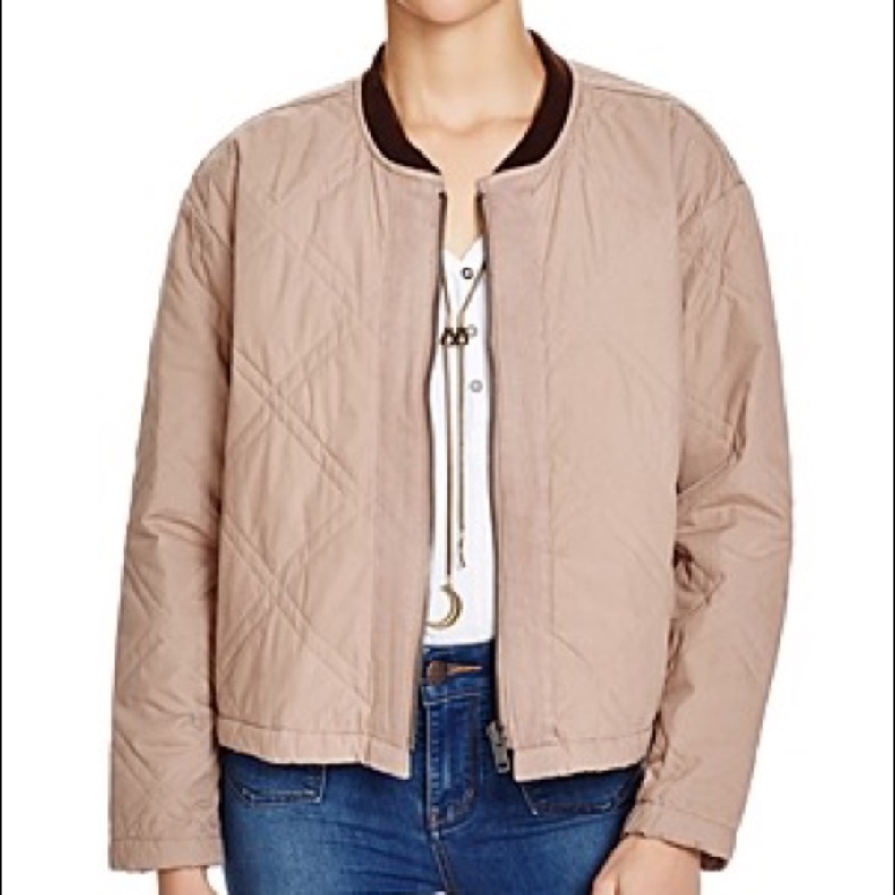Blush Free People Quilted Bomber Jacket